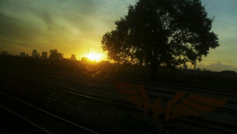 Sunrise over Bangkok as the train rolled in